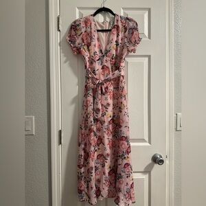 The most gorgeous, flowery pink, long dress